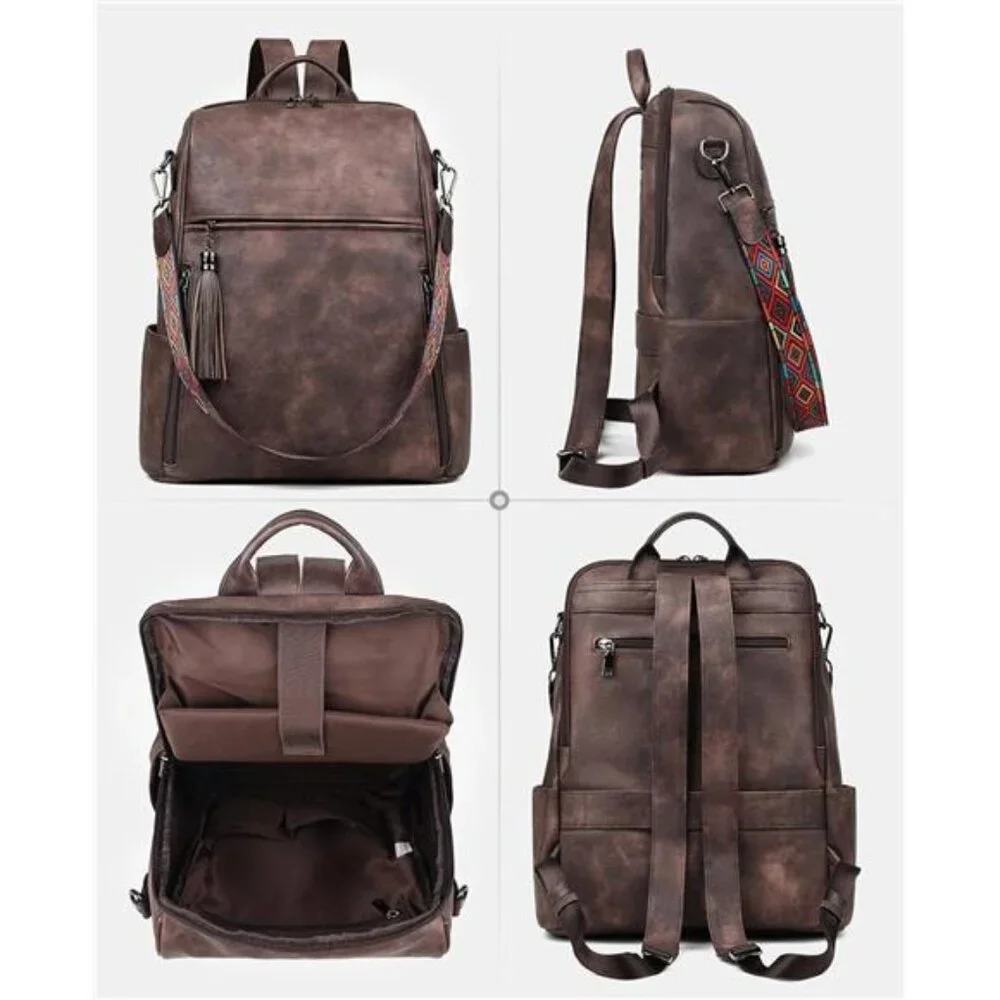 FADEON Leather Laptop Backpack for Women Designer 15.6 inch PU Laptop Bag,
